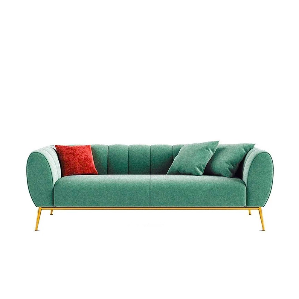 Acheter Canapé rembourré en velours vert moderne, Canapé 3 places, Canapé à capitonnage à canal vertical, Canapé à capitonnage doré Base en acier inoxydable sur Astra