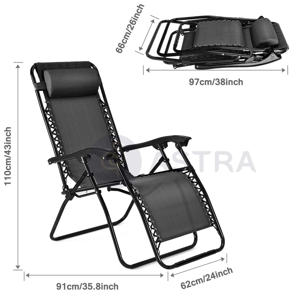Acheter Chaise Flexzion Zero Gravity - Chaise inclinable pliante anti-gravité pour patio et siège en textilène avec repose-pieds et oreiller réglable pour jardin pas cher neuf