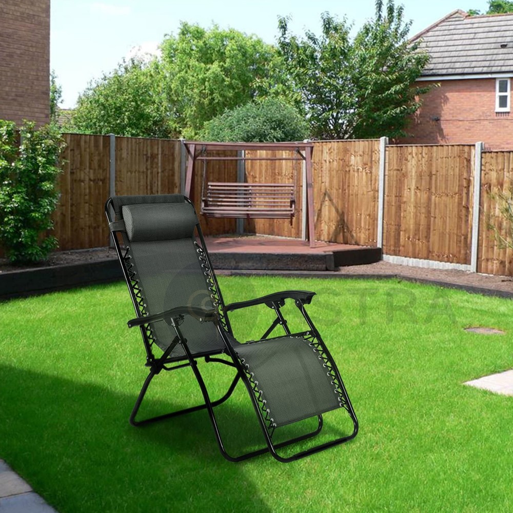 Acheter Chaise Flexzion Zero Gravity - Chaise inclinable pliante anti-gravité pour patio et siège en textilène avec repose-pieds et oreiller réglable pour jardin pas cher neuf