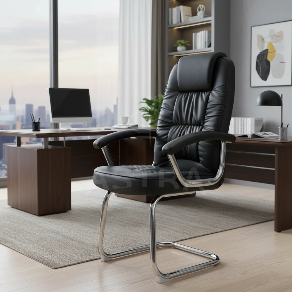 Fauteuil visiteur haut dossier en similicuir – Piètement luge chromé - Dakar, Sénégal