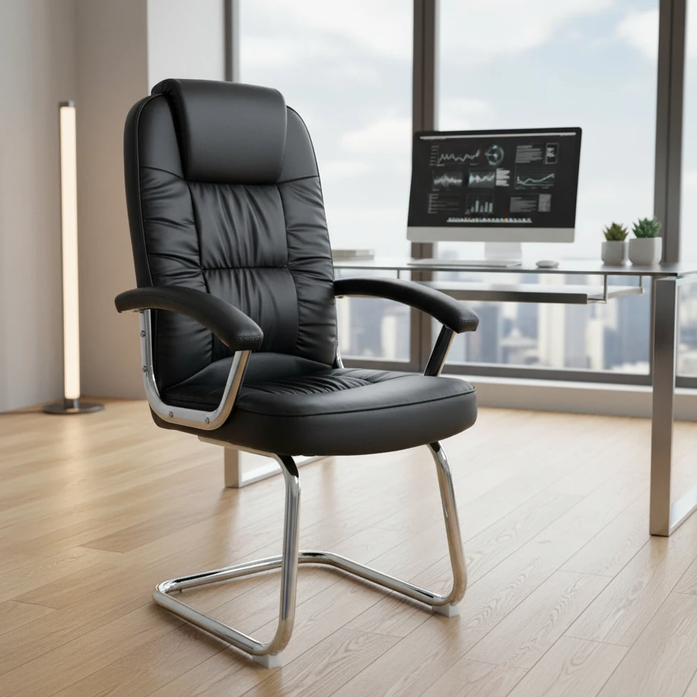 Fauteuil visiteur haut dossier en similicuir – Piètement luge chromé - Dakar, Sénégal