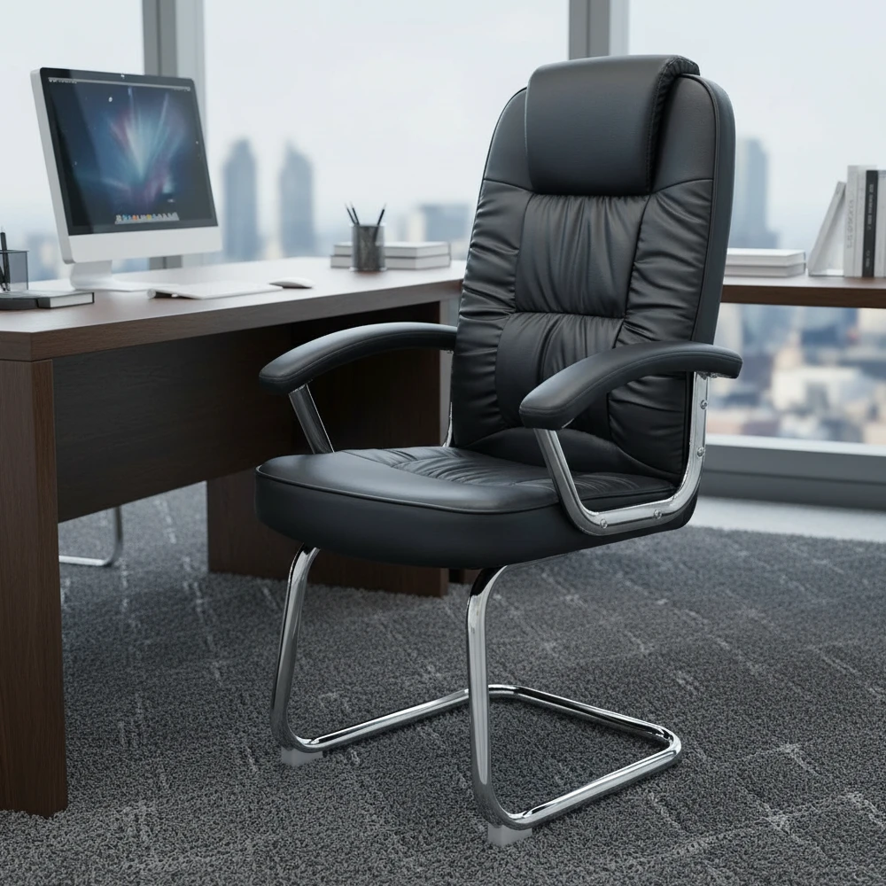 Fauteuil visiteur haut dossier en similicuir – Piètement luge chromé - Dakar, Sénégal